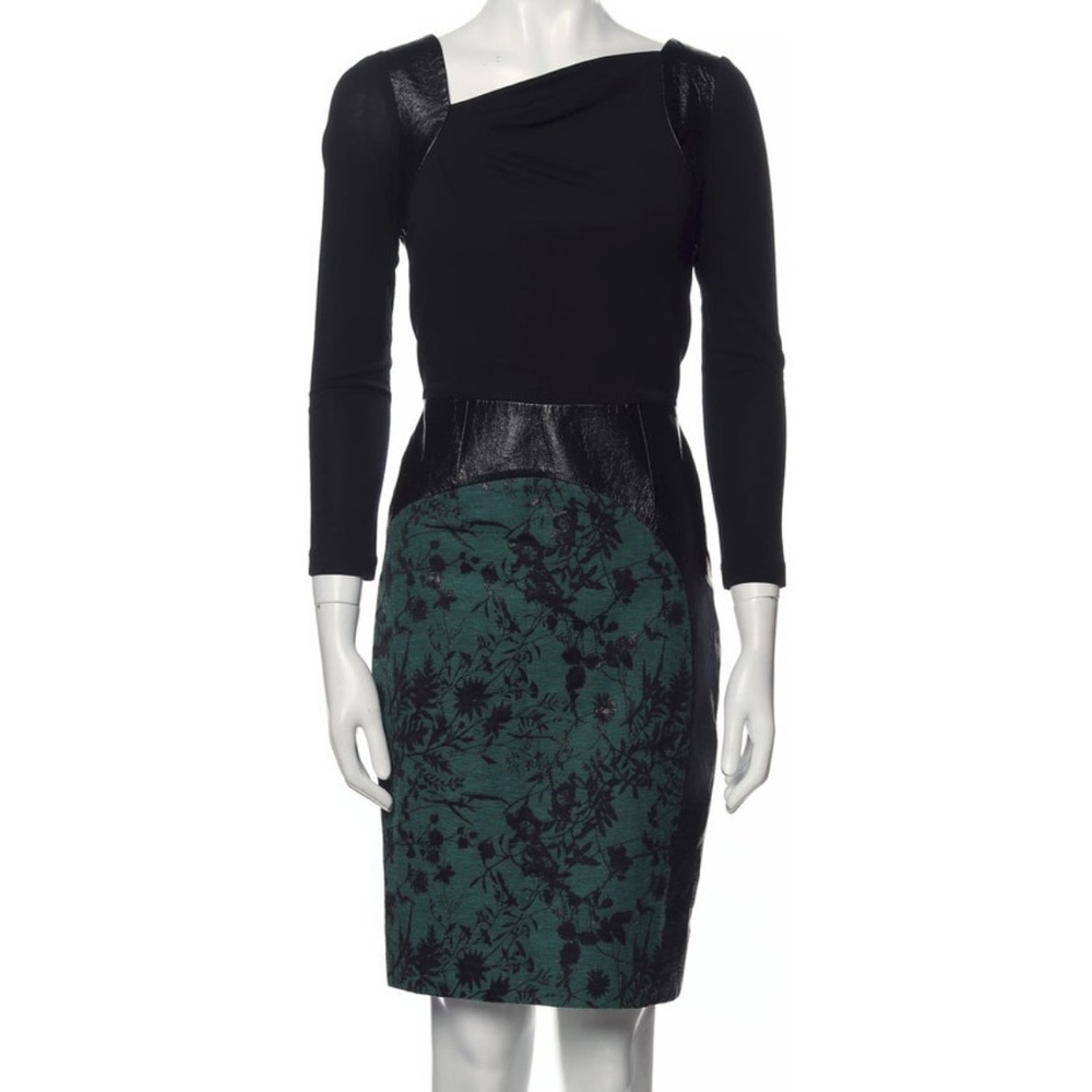 Teri Jon by Rickie Freeman Green Printed Knee-Length Dress